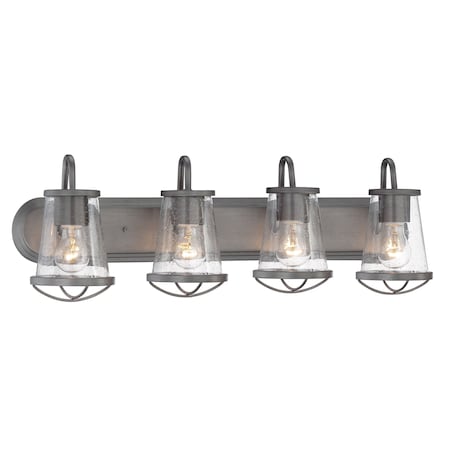 Designers Fountain Darby 30in 4-Light Weathered Iron Industrial Indoor Vanity Light with Clear Seeded Glass Shades 87004-WI